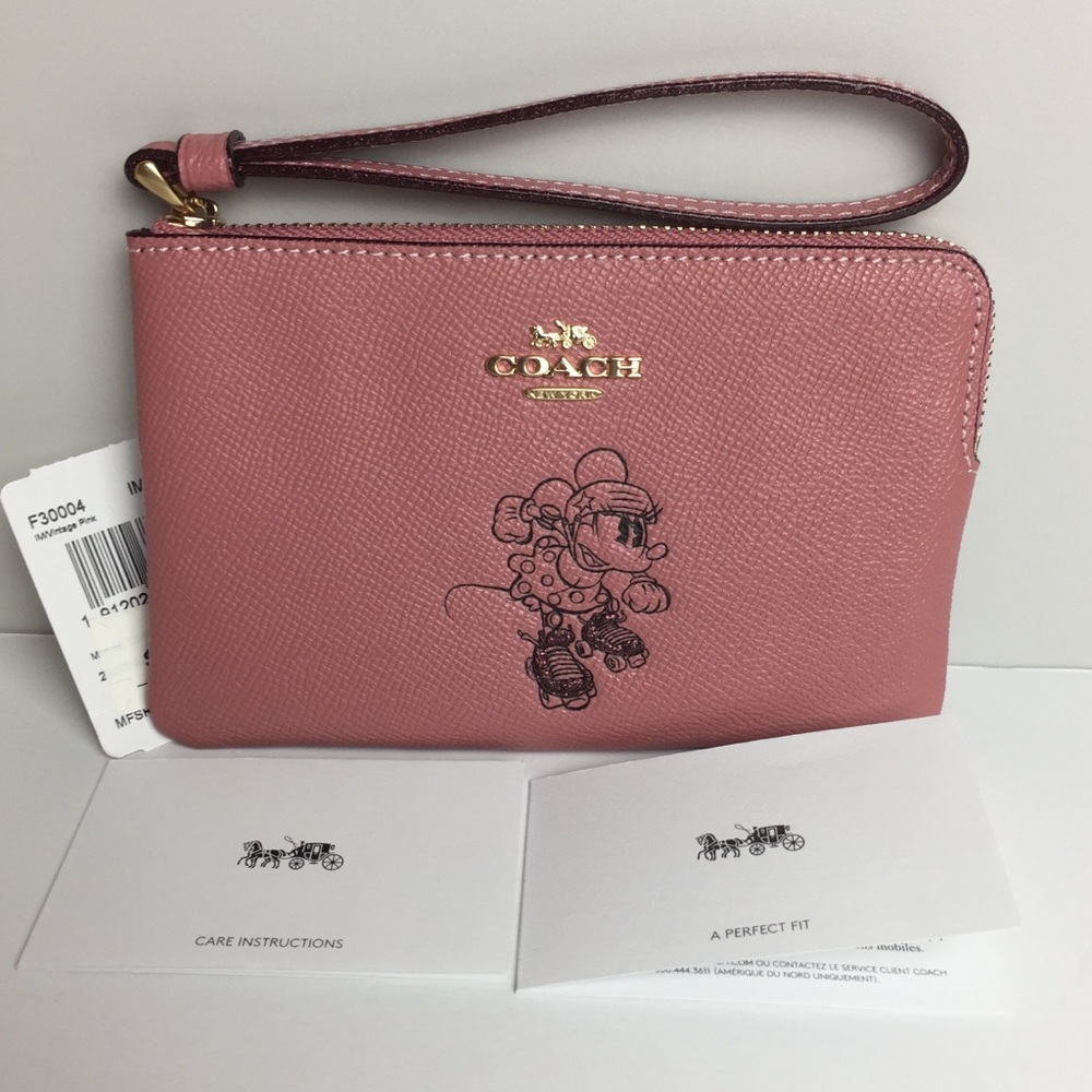 Coach Minnie Mouse Corner Zip Wristlet - Picture 2 of 8